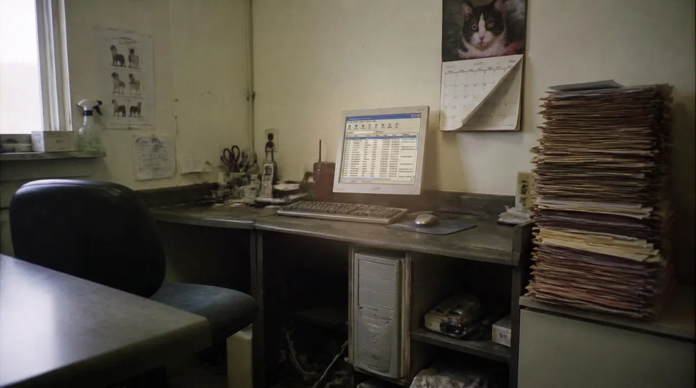 A modern veterinary workstation replacing an old on-premise PIMS and paper records