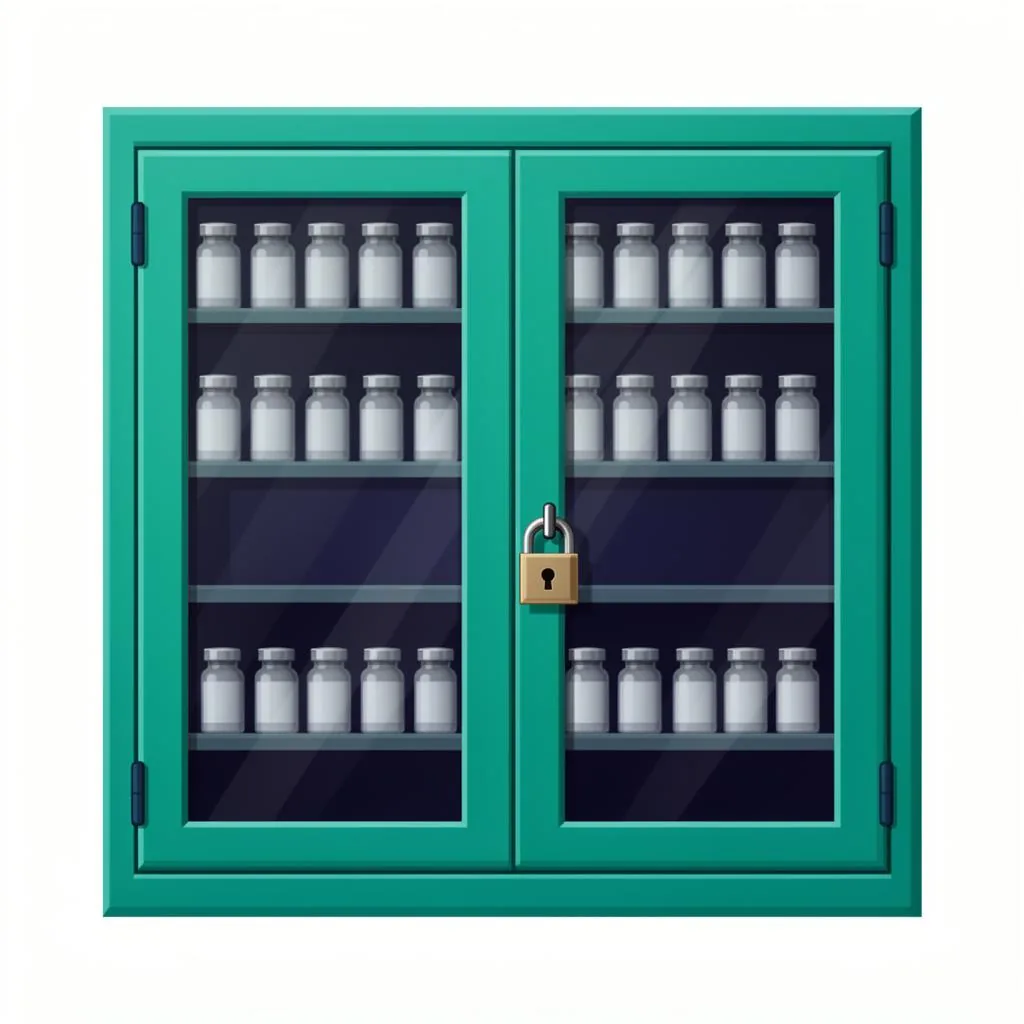 Veterinary controlled-substance logbook next to a locked medication cabinet